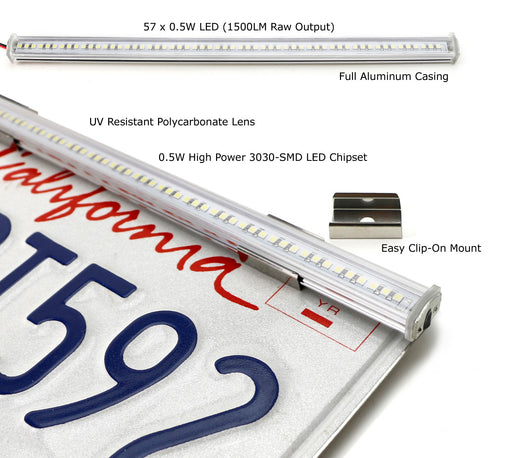 57-SMD Full Size LED License Plate Frame Mount Backup Reverse/Driving Light Bar