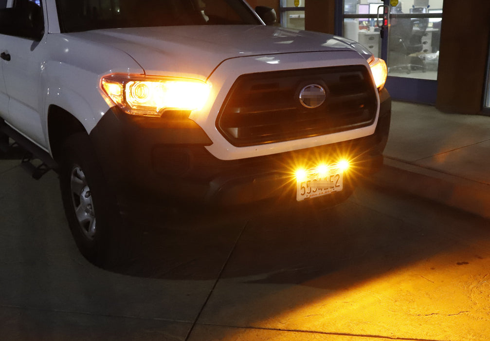 Front License Plate Frame Mount 3-Dot Raptor Style Amber LED Clearance Lightbar