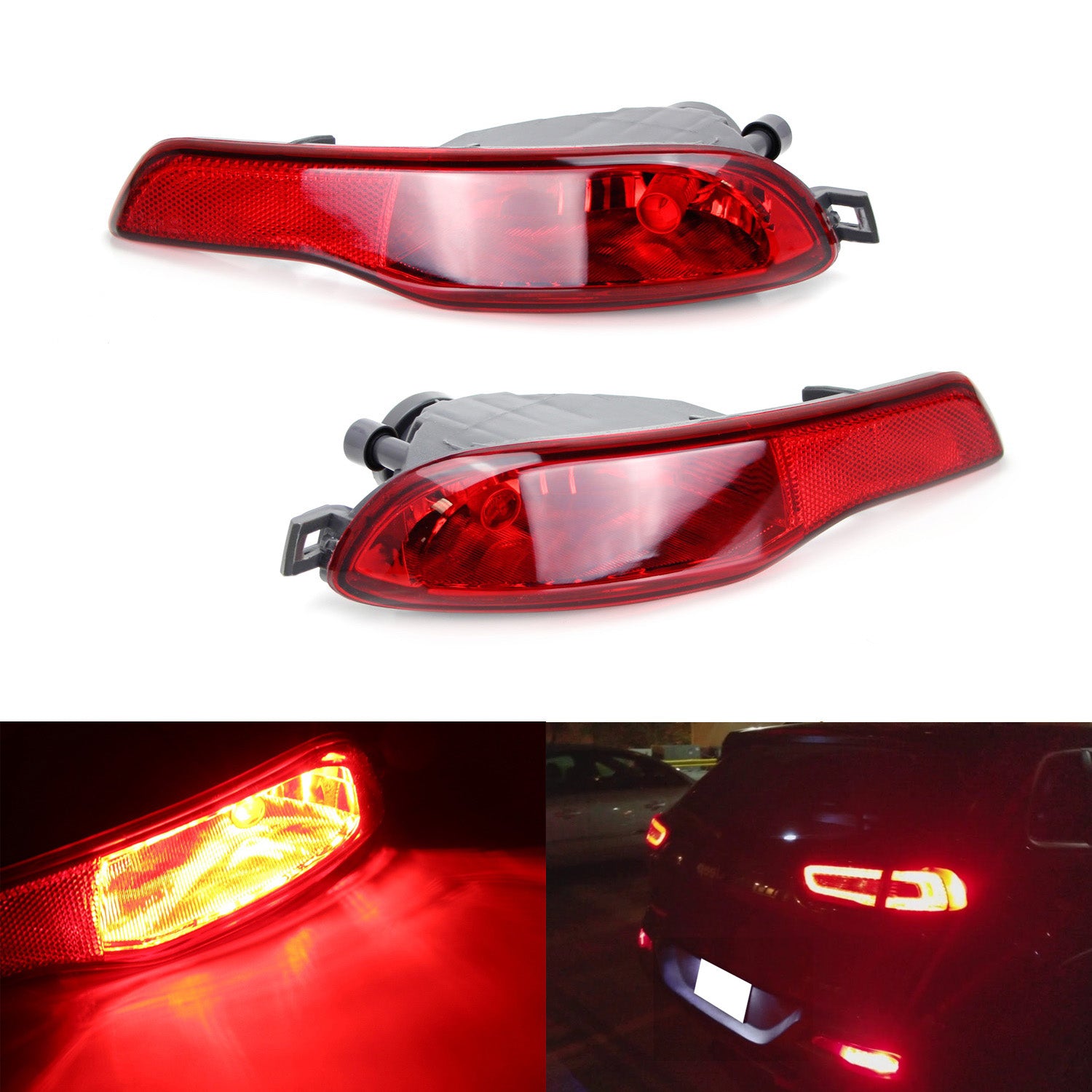 Red Rear Fog Light LED Rear Bumper Reflector Rear Fog Light Kit w/Red LED Bulbs For 14-18 ...