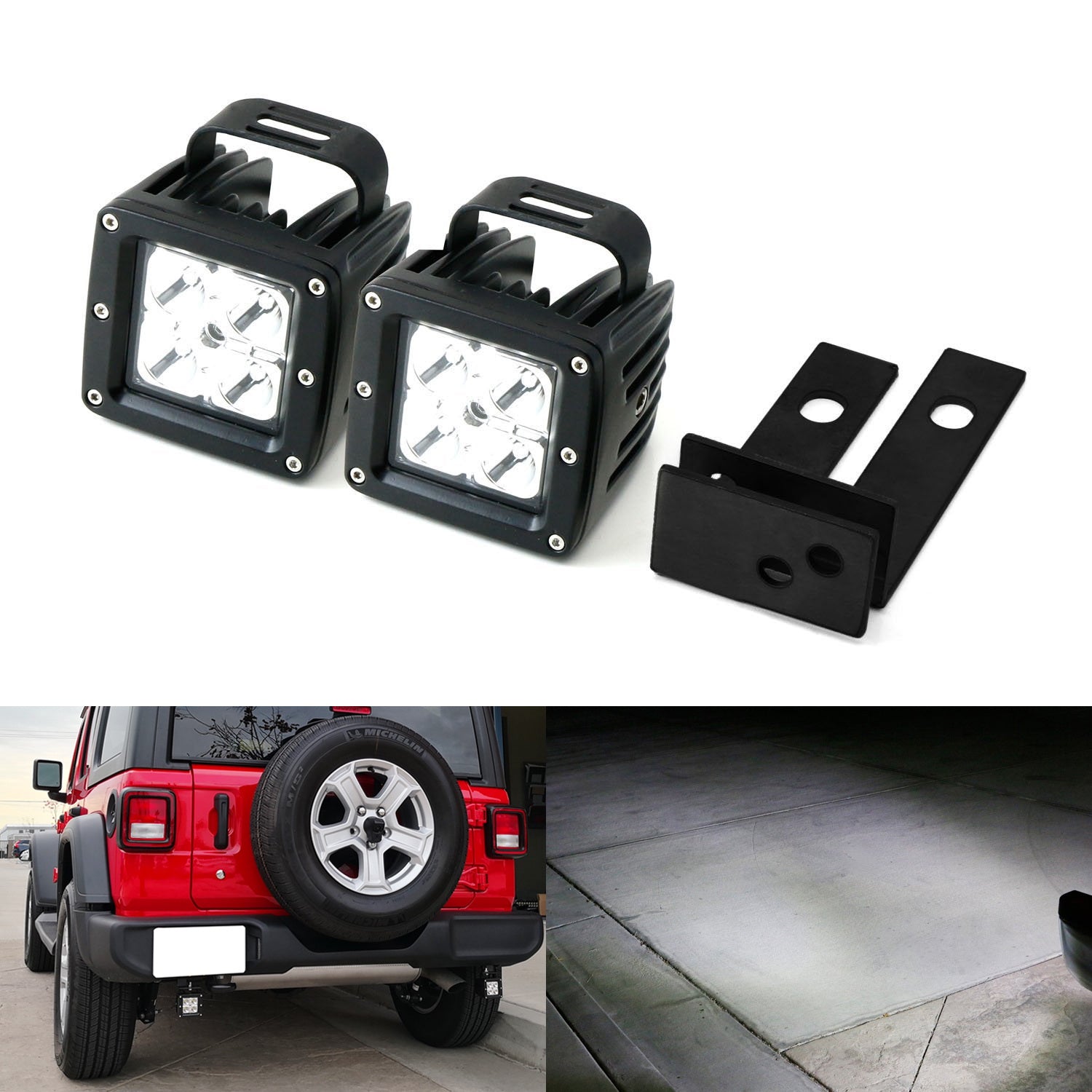 Dual 20W 2x2 LED Pod Light w/Rear Bumper Mount, Wire For 18-up Jeep Wr ...
