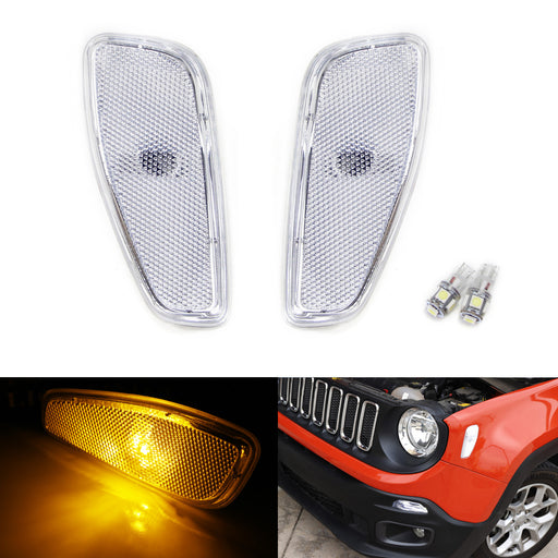 Clear Lens Side Marker Lamps w/ Amber LED Replacement Bulbs For 2015-up Renegade