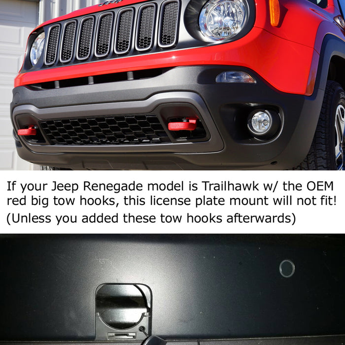 Bumper Tow Hook License Plate Bracket Mount Holder For 2015-up Jeep Renegade
