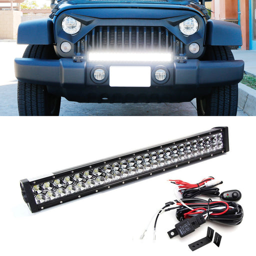 144W 25" LED Light Bar w/ Tow Hook Bracket, Wirings For 07+ Jeep Wrangler JK JL
