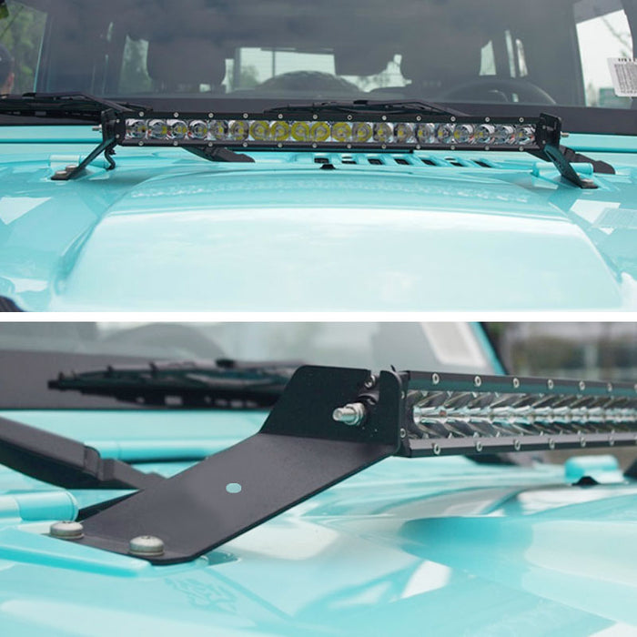 20-22" LED Light Bar Kit Hood Top Mounting Brackets For 2007-17 Jeep Wrangler JK