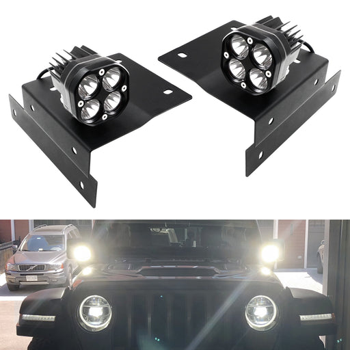 A-Pillar 20W LED Pod Light Kit w/Bracket, Relay For 18+ Jeep Wrangler/Gladiator