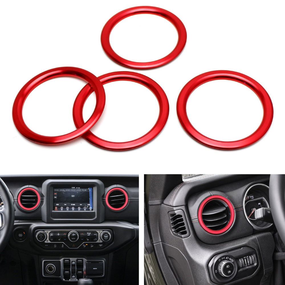 Red Aluminum Outer AC Vent Opening Surrounding Rings For Jeep 18