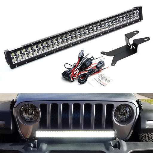 Front Bumper Mount 30" LED Light Bar Kit w/ Wire For 18-up Wrangler, Gladiator