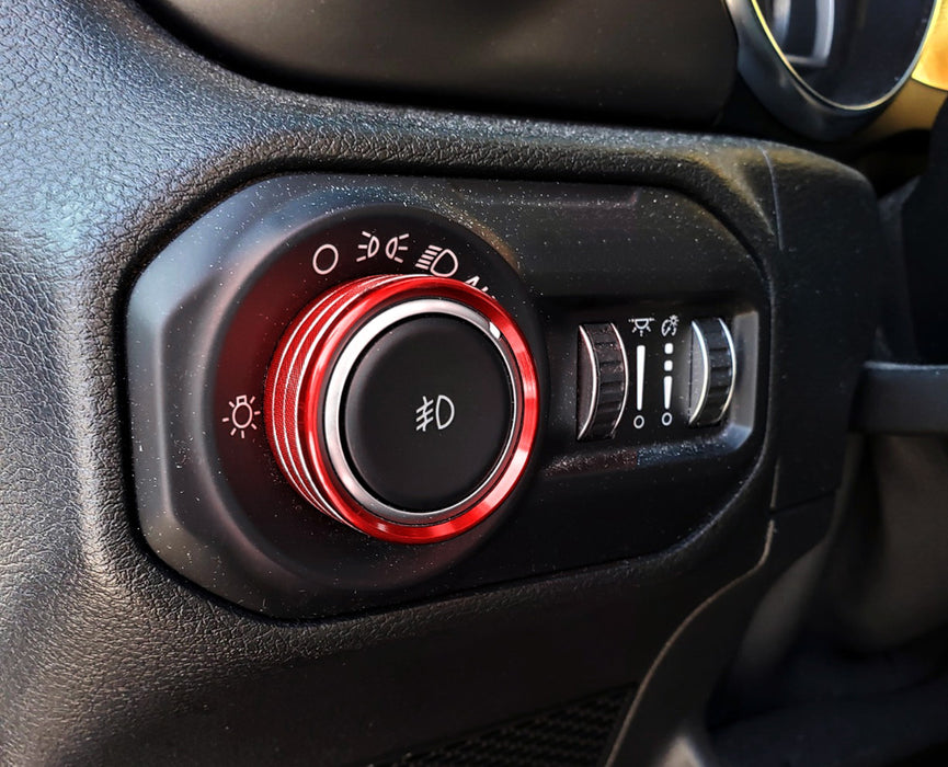 Red Volume AC Tune Knobs & Headlight Switch Covers For Jeep 2018-up Wrangler JL