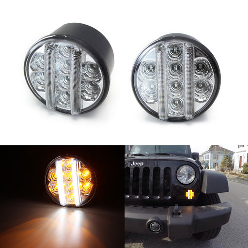 Clear Lens White Light Bar, Amber LED Turn Signal Lamps For 07-17 Jeep Wrangler