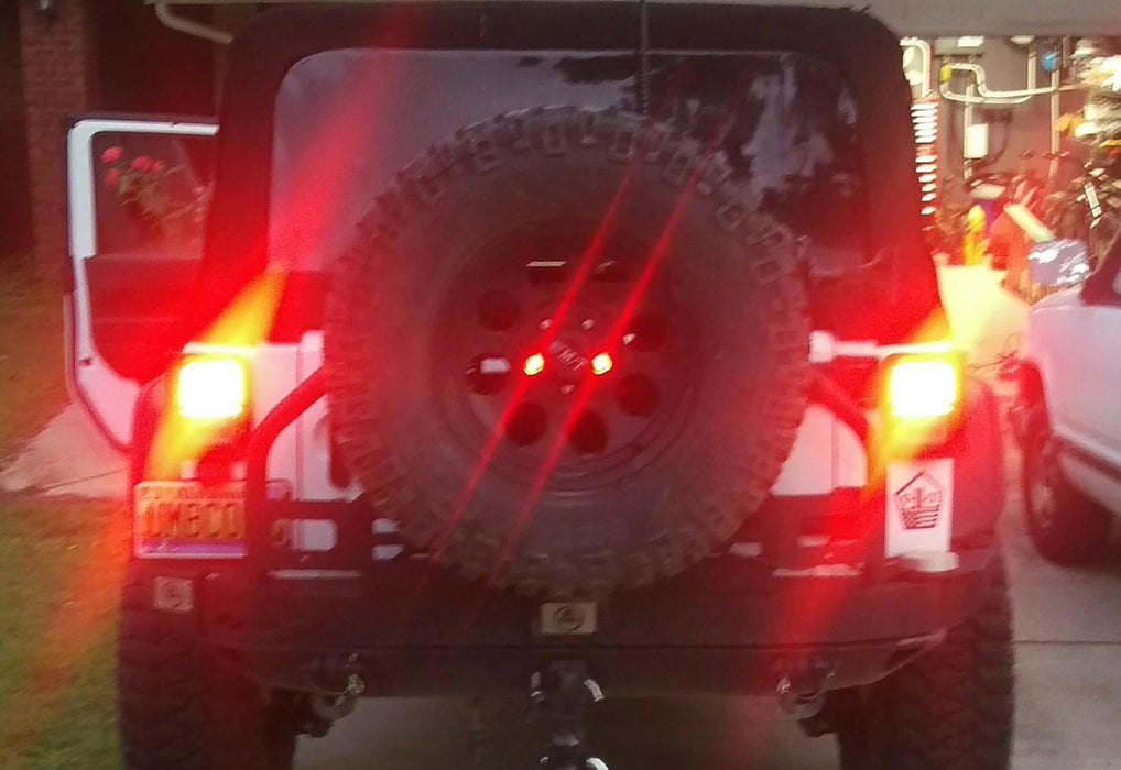 Rear Mount Spare Tire Lug Nut Insert Red 3rd LED Brake Lights For Jeep Wrangler