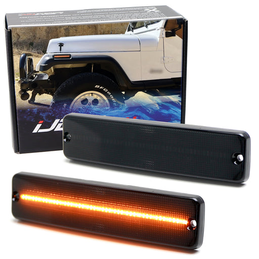 Smoke Lens Amber Full LED Fender Flare Side Markers For Jeep 1987-95 Wrangler YJ
