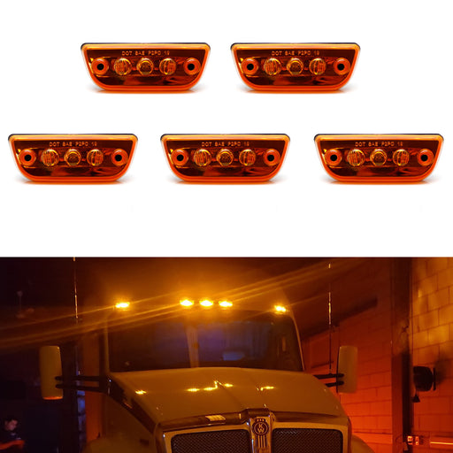 5pc Amber Lens Amber LED Roof Clearance Marker Light For Kenworth T680 T770 T880