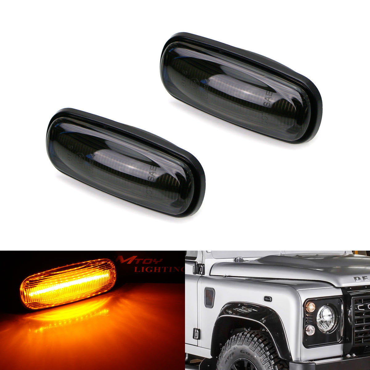 Smoked Lens Amber LED Side Marker Lamps For Land Rover Defender Freela ...