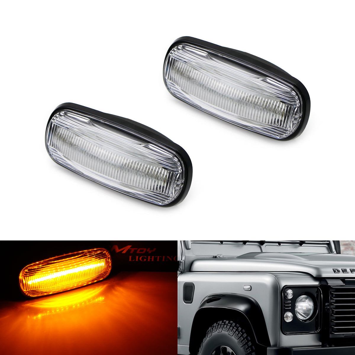 Clear Lens Amber LED Side Marker Lamps For Land Rover Defender Freelan —  iJDMTOY.com