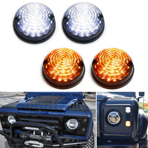 4pc Smoke Amber & White LED Turn Signal, Clearance Lamps For Land Rover Defender