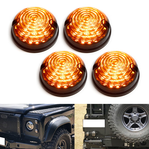 (4) Amber LED Front & Rear Turn Signal Lights For Land Rover Defender Series 1 2