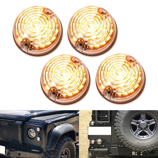 Amber LED Front & Rear Turn Signal Light Kit For Land Rover Defender Series 1 2
