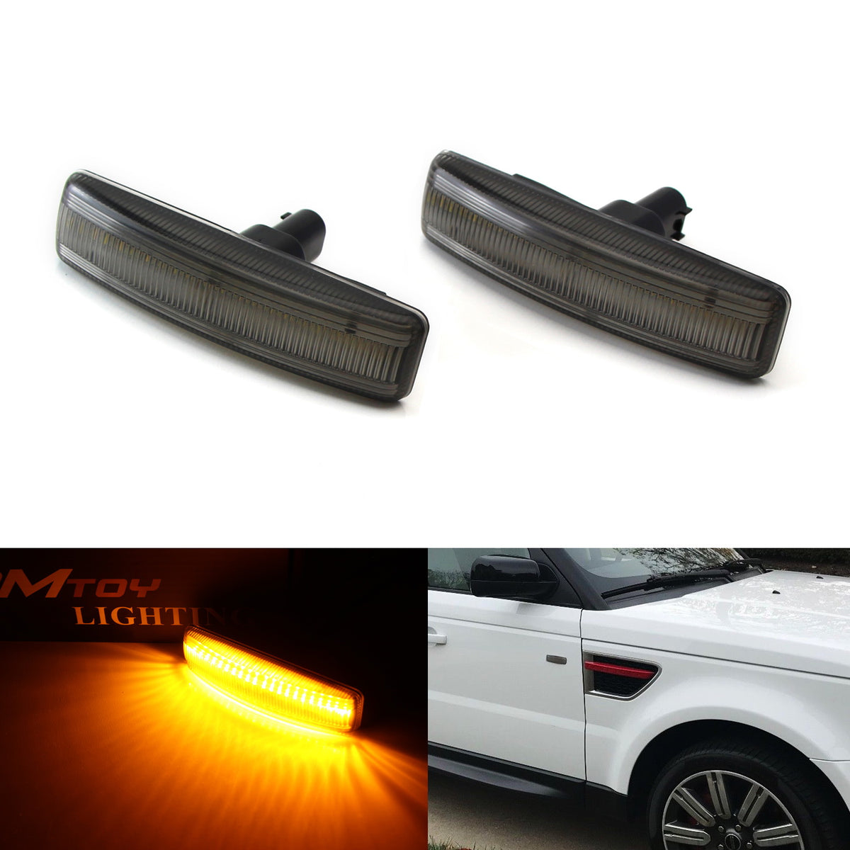 Smoked Lens Amber LED Side Marker Lights For Range Rover Sport