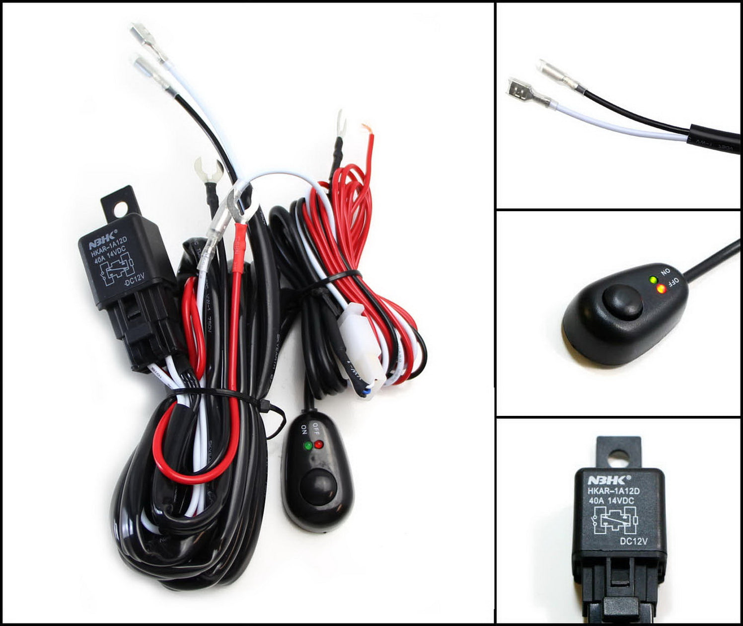 6ft Long LED Light Bar Relay Wiring Harness w/LED Indicator Light OnO