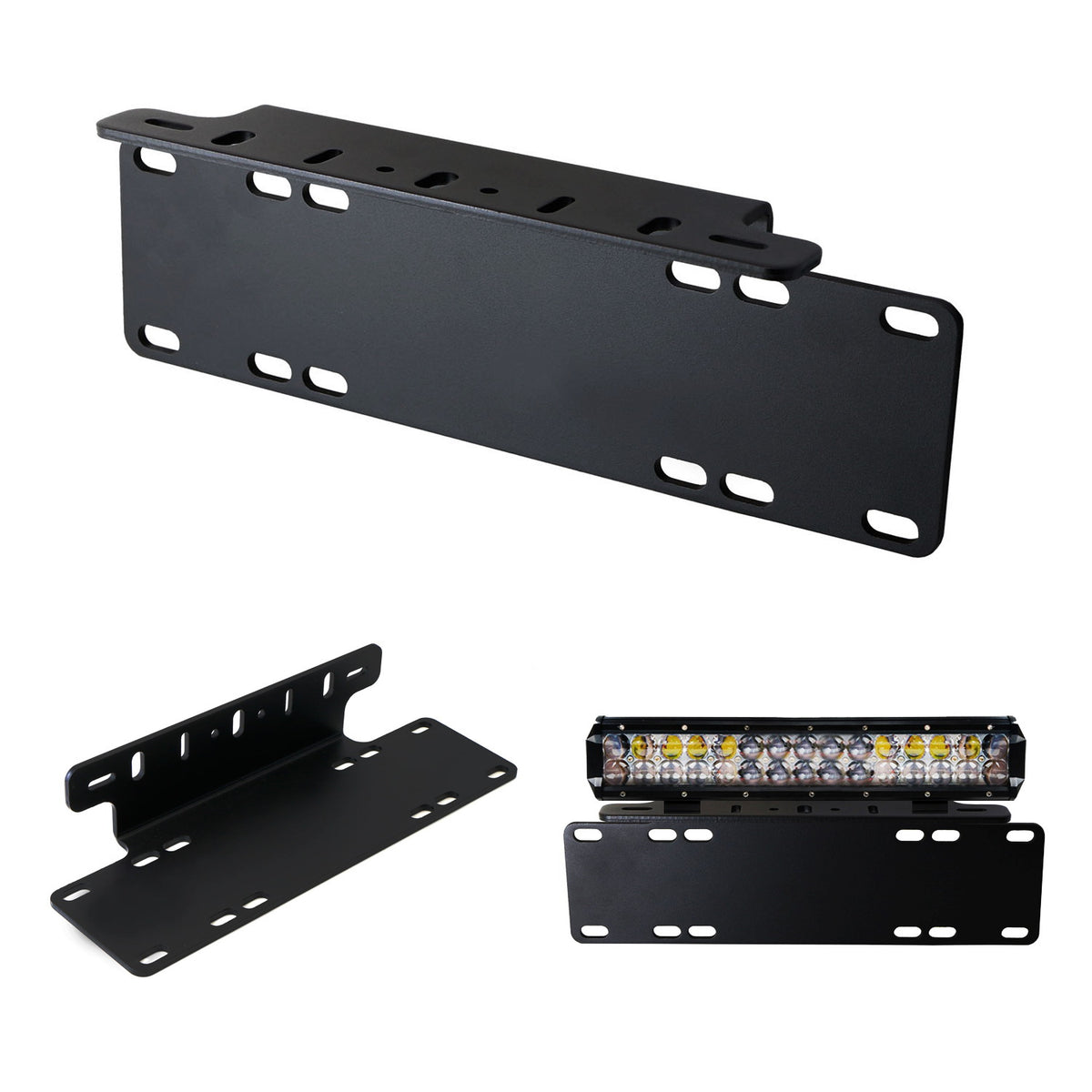 Universal Off-Road Bumper Bull Bar License Plate & LED Light Mount Bracket (Front, Lower)