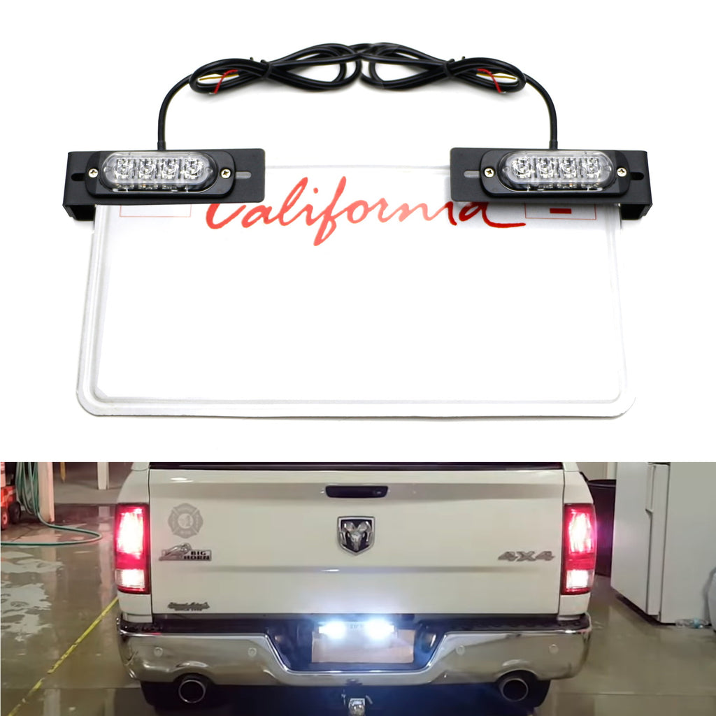 Amber/White LED License Plate Mount Strobe Warning Light Kit For
