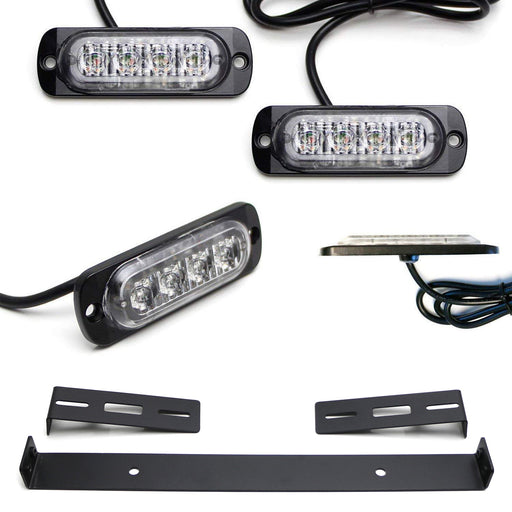 Amber/White LED License Plate Mount Strobe Warning Light Kit For Truck SUV Car