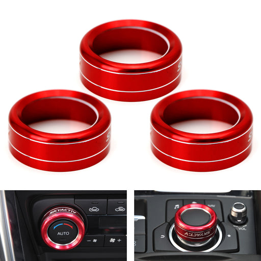 Red Aluminum AC Climate Control Knob Ring Covers For 14-18 Mazda 3 & 16-19 CX-5