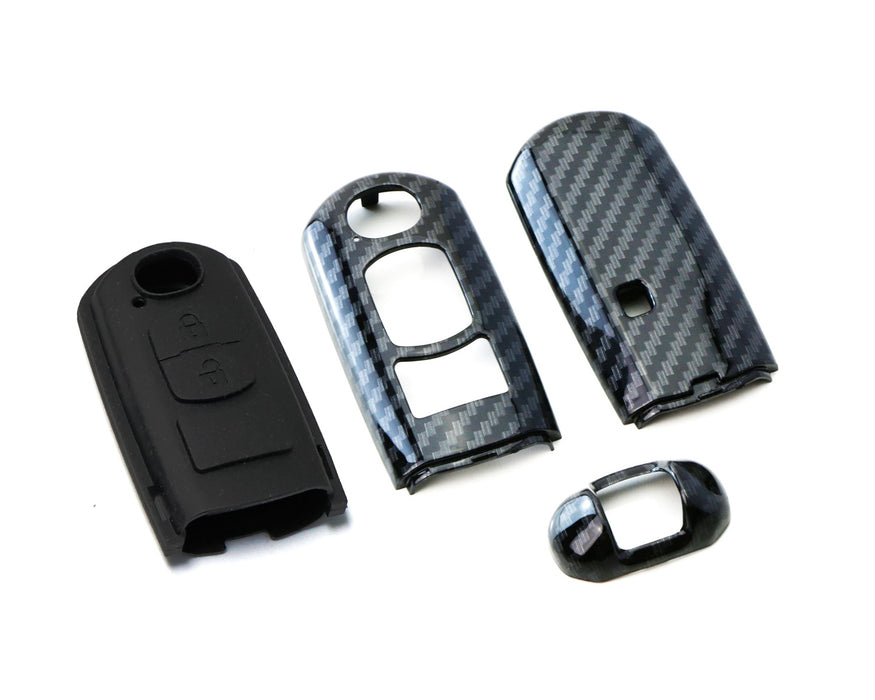 Mazda Key Fob Shell Carbon Fiber Smart Key Fob Shell w/ Button Skin For Mazda 3 5 6 CX3 CX ...