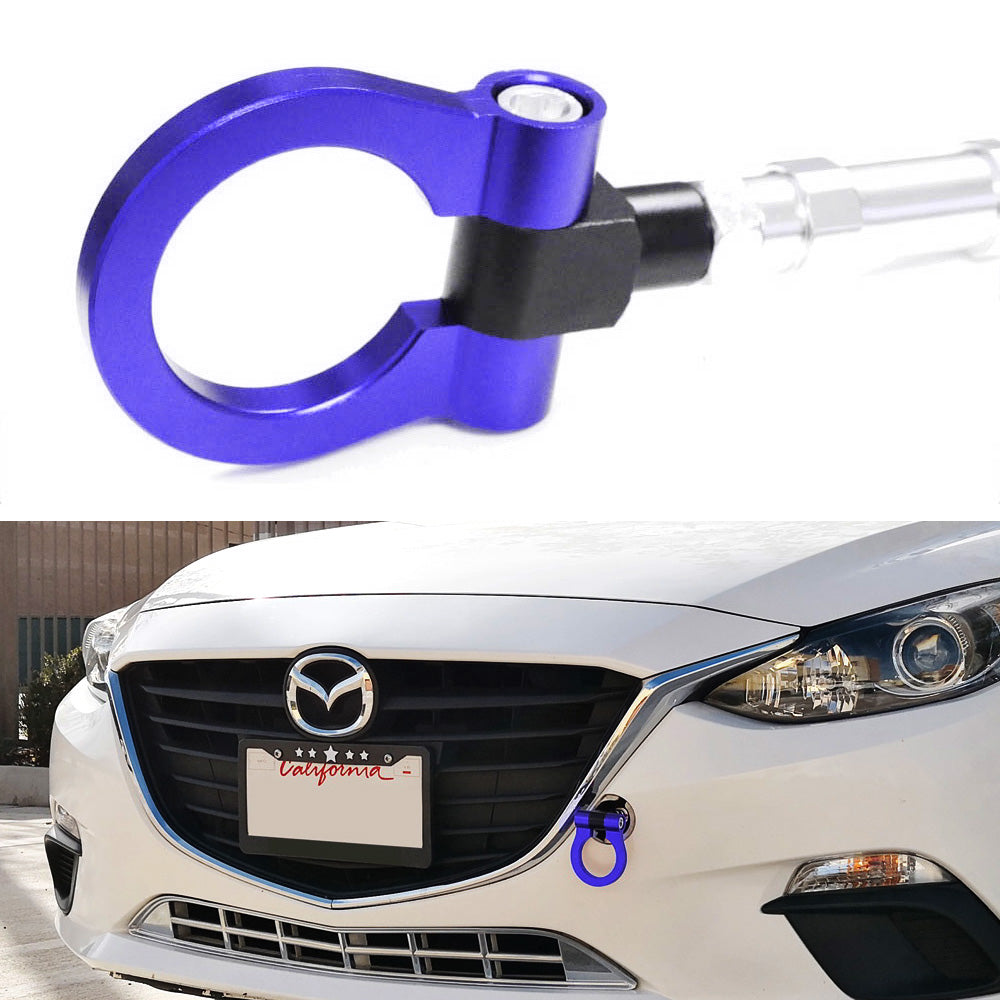 Blue Track Racing Style Aluminum Tow Hook Ring For 14+ Mazda 3 6 CX5 MX5 Miata