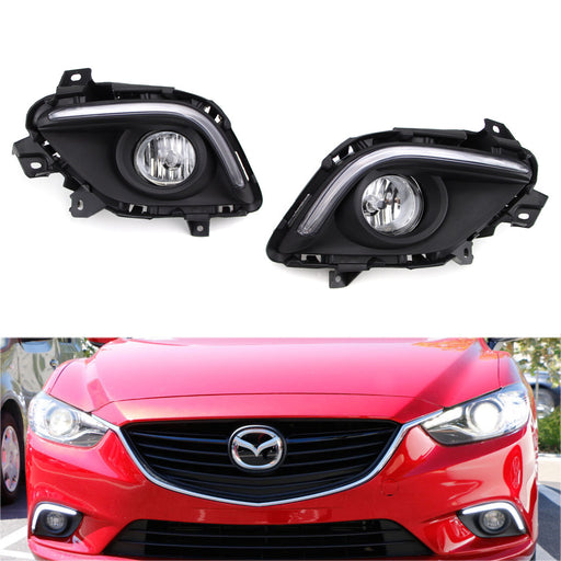 LED Daytime Running Lights w/ Halogen Fog Lamps, Bezel, Wiring For 14-16 Mazda 6
