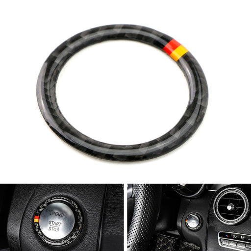 Carbon Fiber Engine Push Start Button Ring w/German Flag Stripes For Mercedes