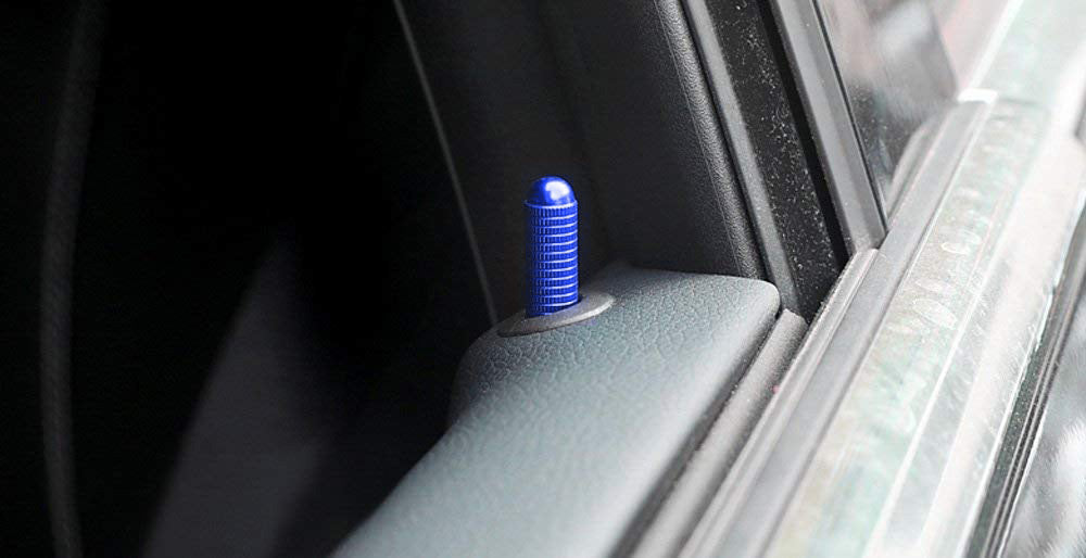 Blue Aluminum Bolt-On Replace Door Lock Knobs For 14-up Mercedes CLA GLA Class