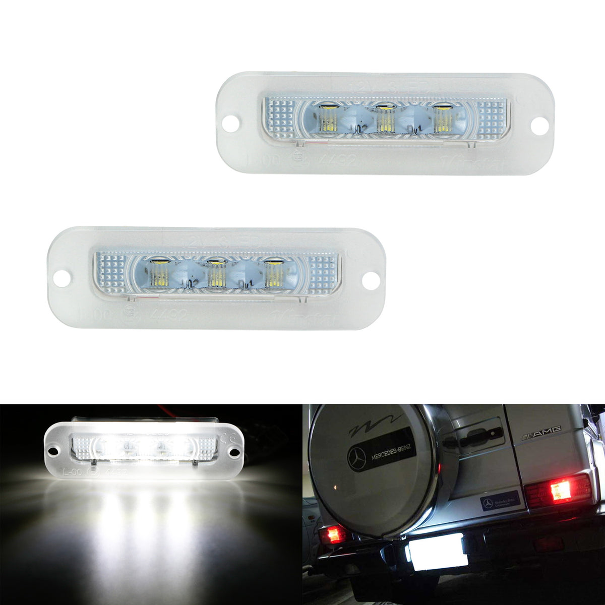 White CAN-bus LED License Plate Lights For 90-12 Mercedes W463 G500 G5 —  iJDMTOY.com