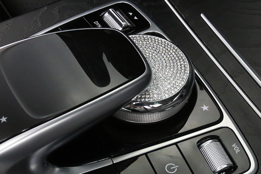 Silver Chrome Bling Crystal Décor Cover For Mercedes Multimedia Control Knob
