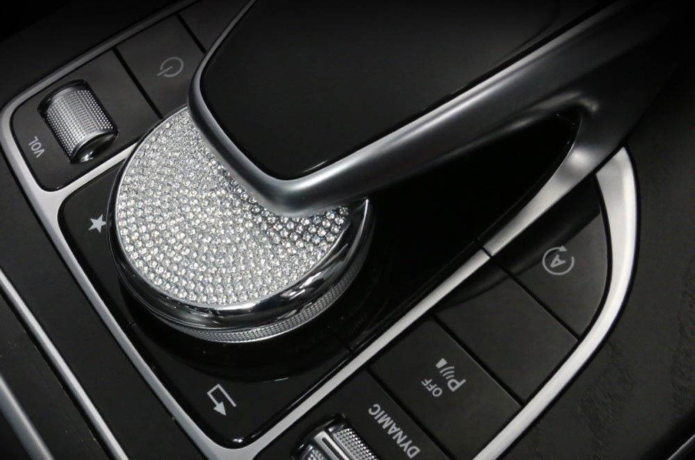 Silver Chrome Bling Crystal Décor Cover For Mercedes Multimedia Control Knob
