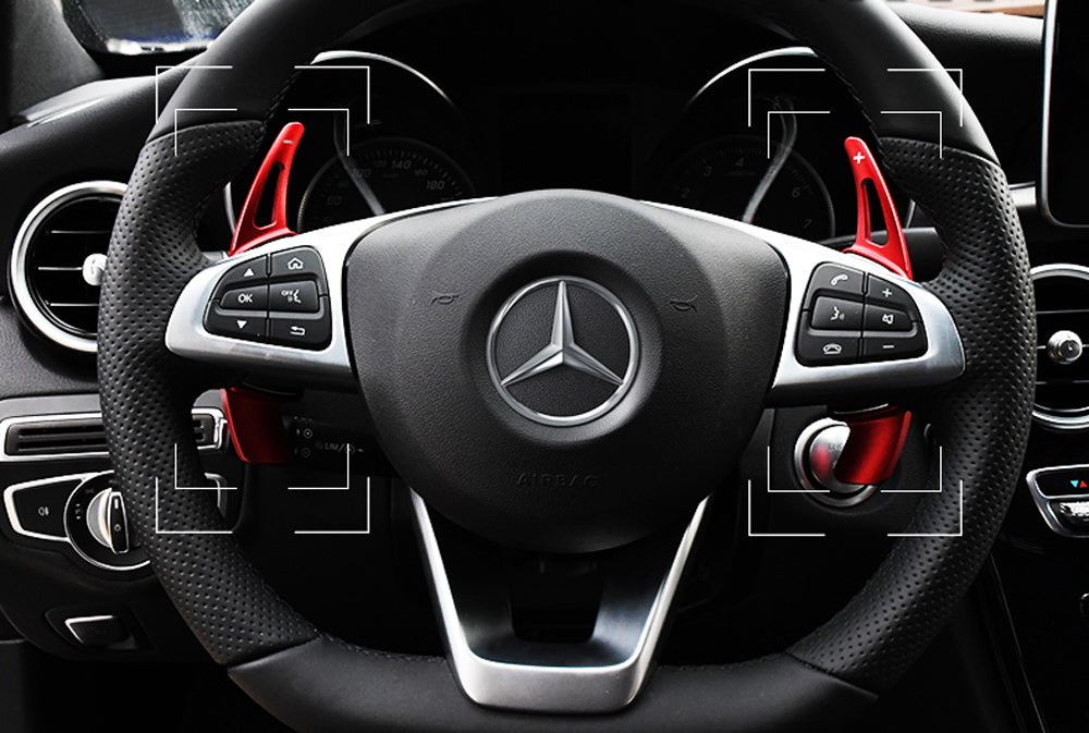 Red Aluminum Steering Wheel Paddle Shifter Extensions For Mercedes C E CLA GLC