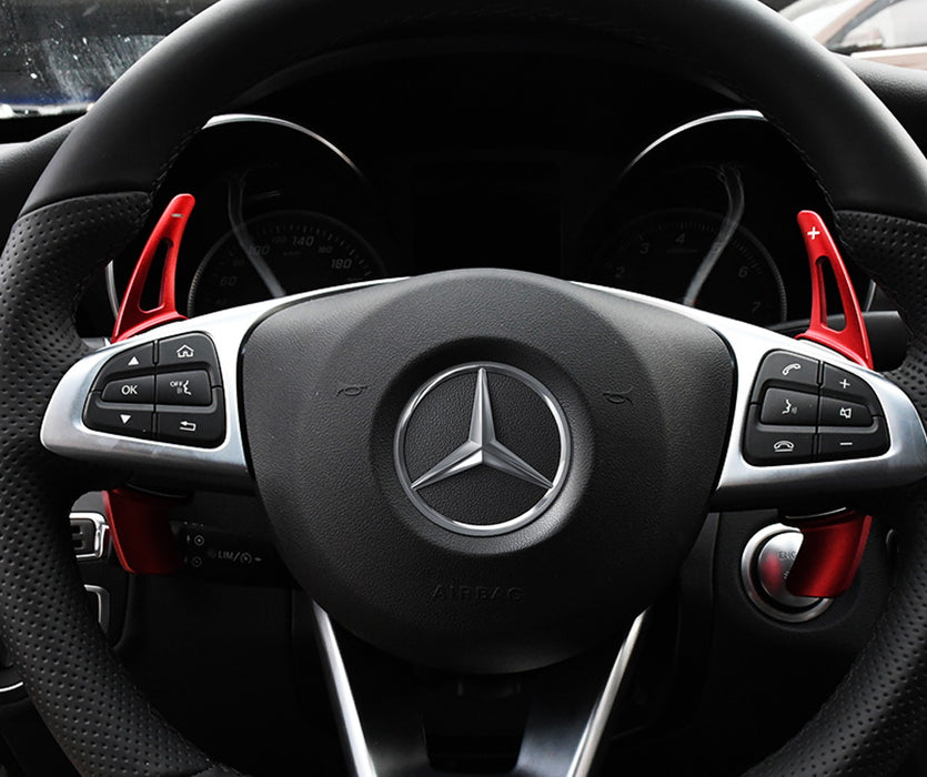 Red Aluminum Steering Wheel Paddle Shifter Extensions For Mercedes