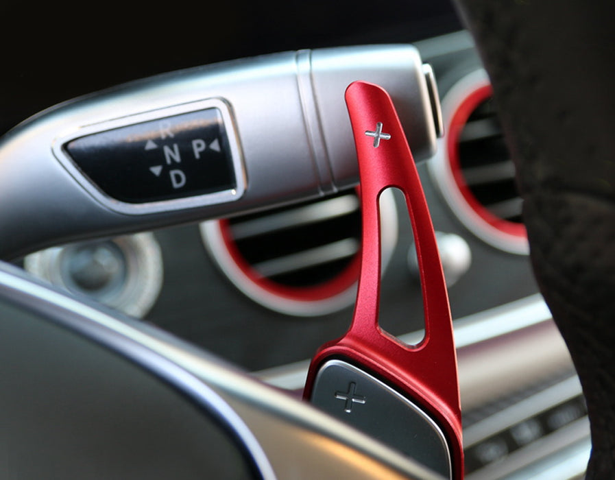 Red Aluminum Steering Wheel Paddle Shifter Extensions For Mercedes C E —  iJDMTOY.com