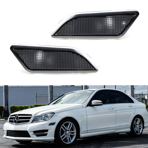 Smoked Lens Front Side Marker Lamp Housings For 12-14 Mercedes W204 LCI C-Class