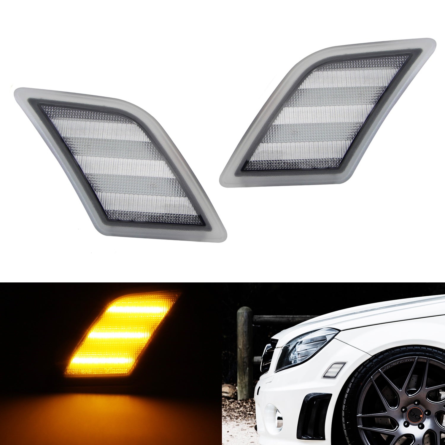 Euro Clear Lens Amber LED Side Marker Lights For 0811 Mercedes W204 C
