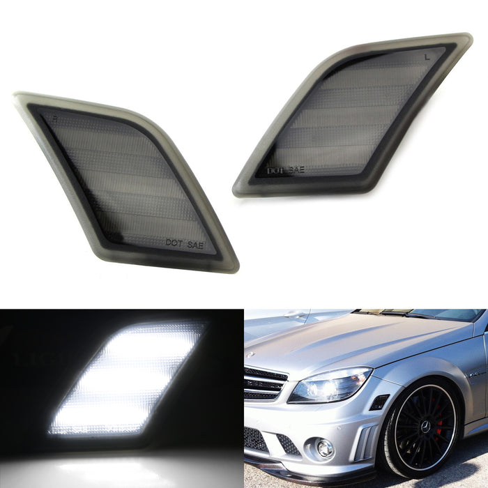 Euro Smoked Lens White LED Side Marker Lights For 08-11 Mercedes W204 C250 C300