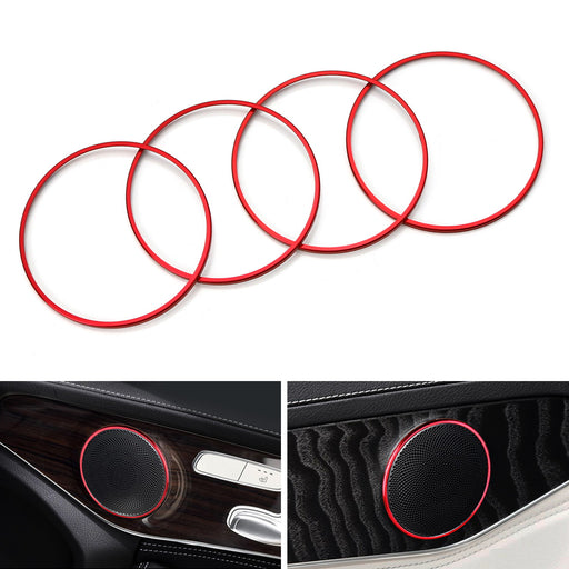 Red Aluminum Speaker Ring Cover Trims For 15-21 Mercedes W205 C, X205 GLC Class