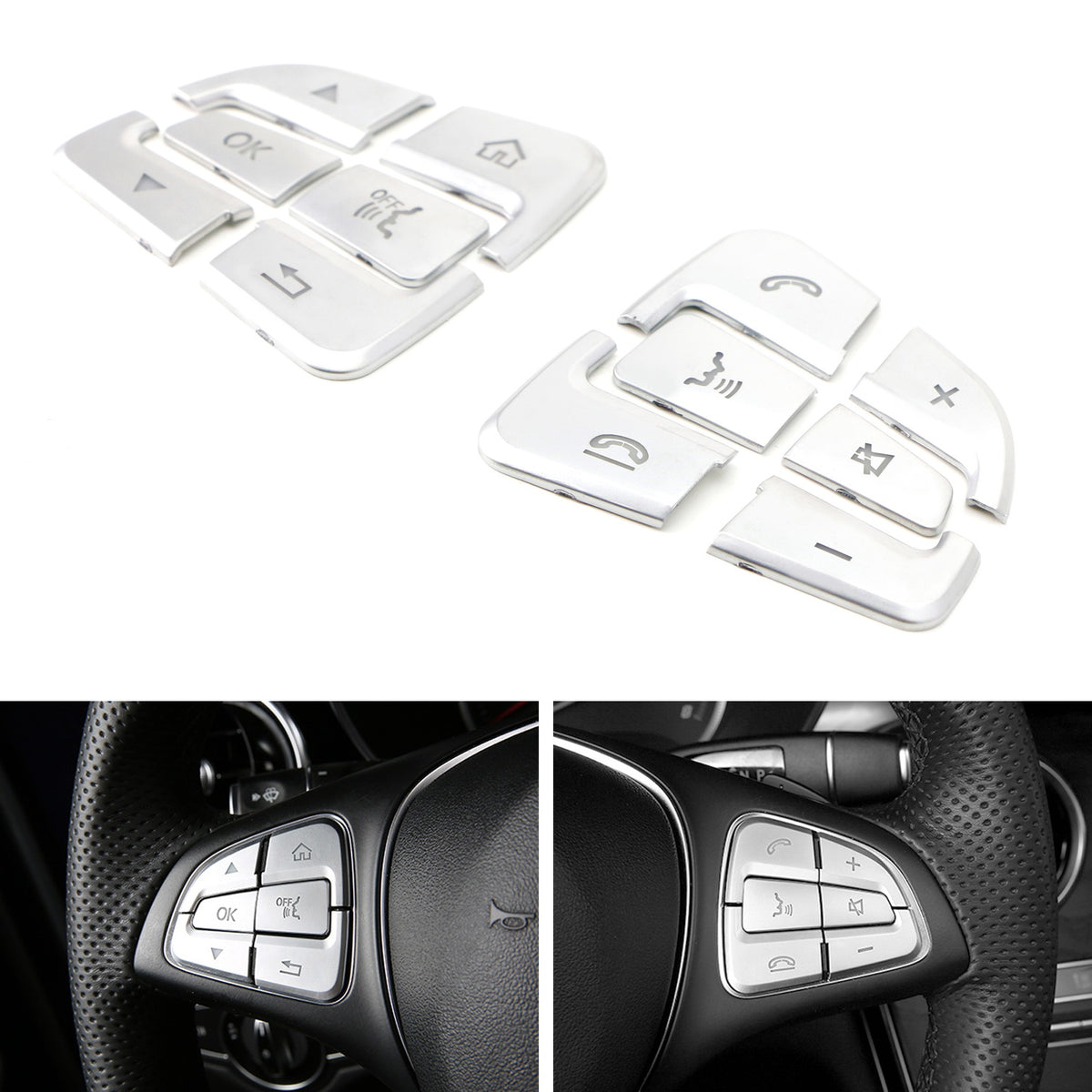 Silver 12pc Steering Wheel Control/Button Trims For Mercedes