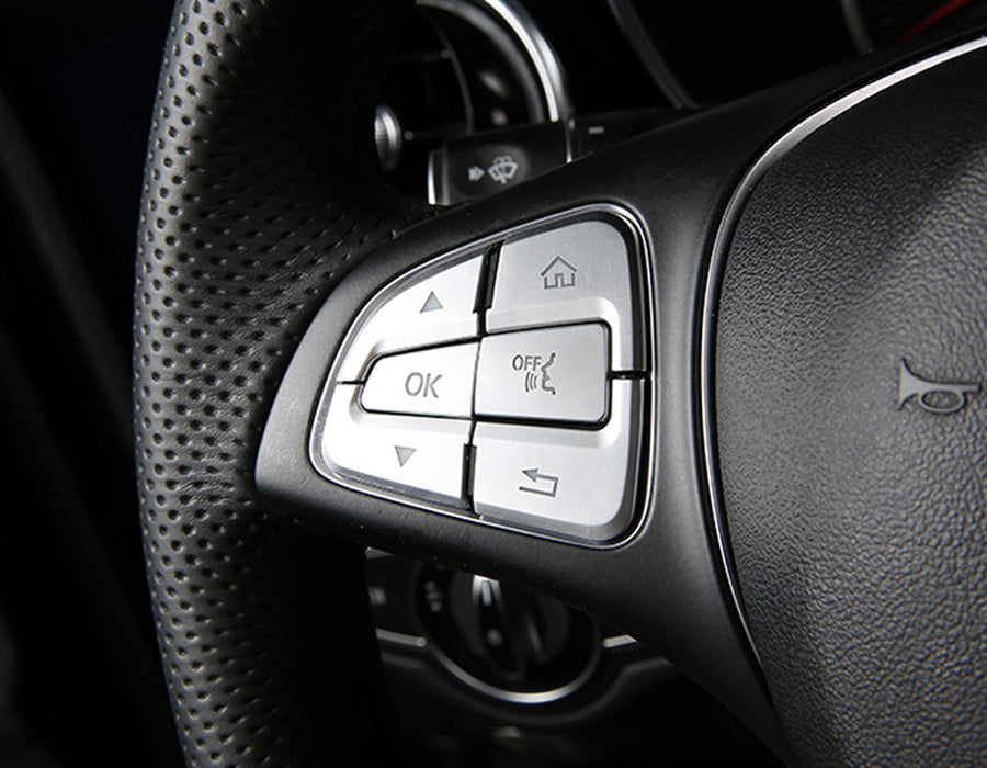 Silver 12pc Steering Wheel Control/Button Trims For Mercedes W205 C, X205 GLC