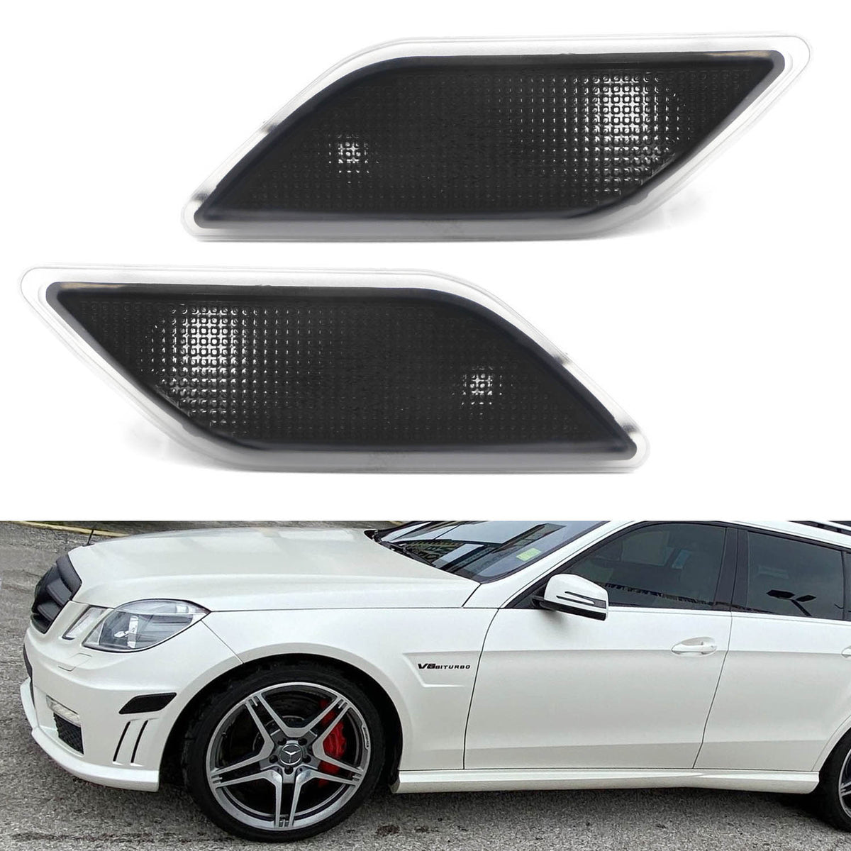 Smoked Lens Front Side Marker Housings For 201013 Mercedes W212 ECla