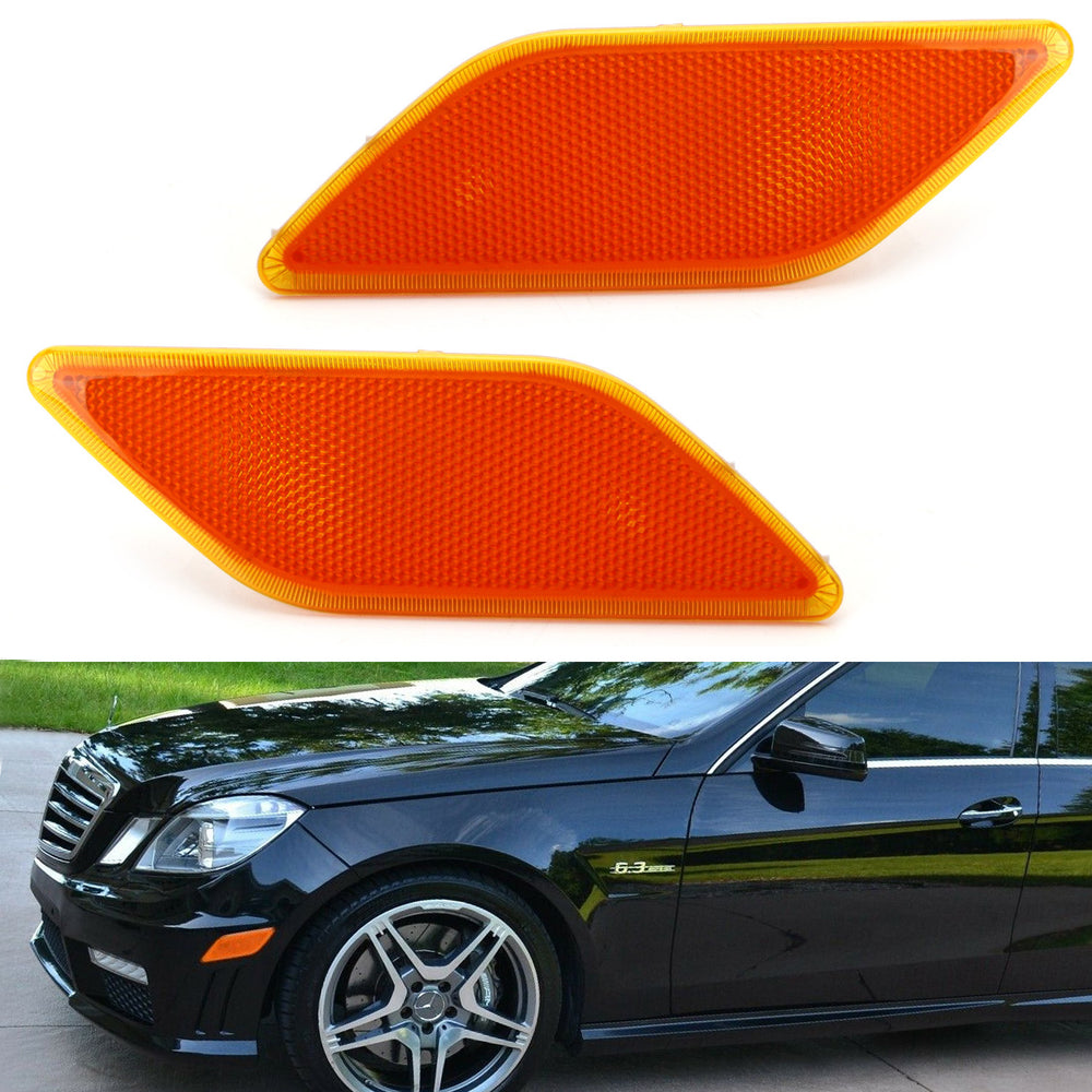 IJDMTOY Euro Smoked Lens Front Bumper Side Marker Lamps For 2010-2013 Mercedes W212 E-Class Sedan/Wagon – OEM Fit, Dark Black Housing