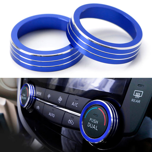 Blue Anodized Aluminum AC Climate Control Ring Knob Covers For14-20 Nissan Rogue