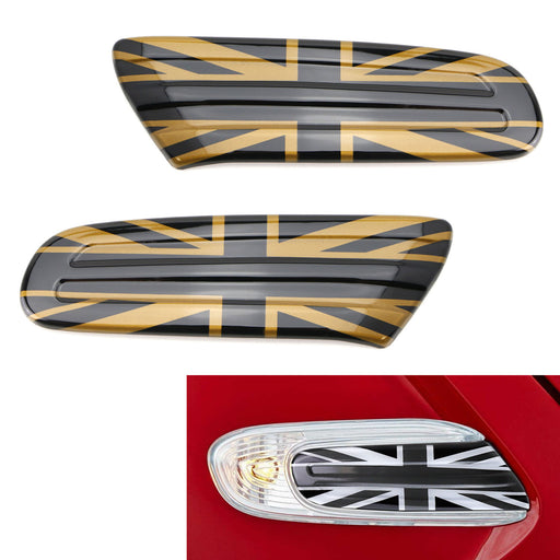 Gold UK Union Jack Style Side Marker Lamp Scuttle Insert For MINI F55 F56 F57