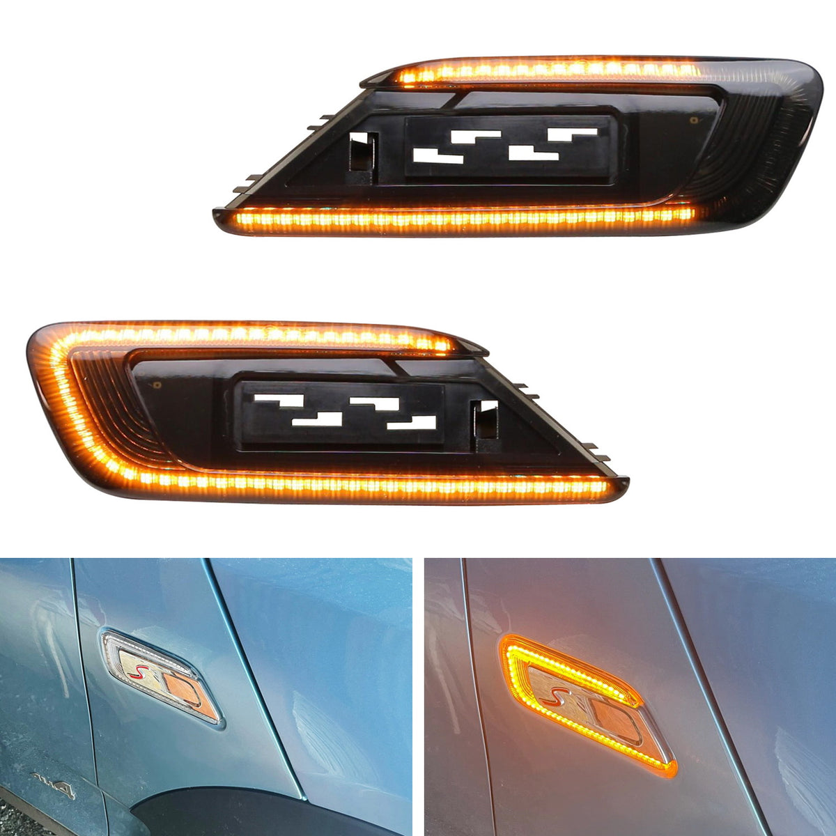 【新品・未使用】フェンダー・ルーフ・車高灯マーカー４点set Smoked Sequential Blink Amber LED Fender Side Marker For 15-up
