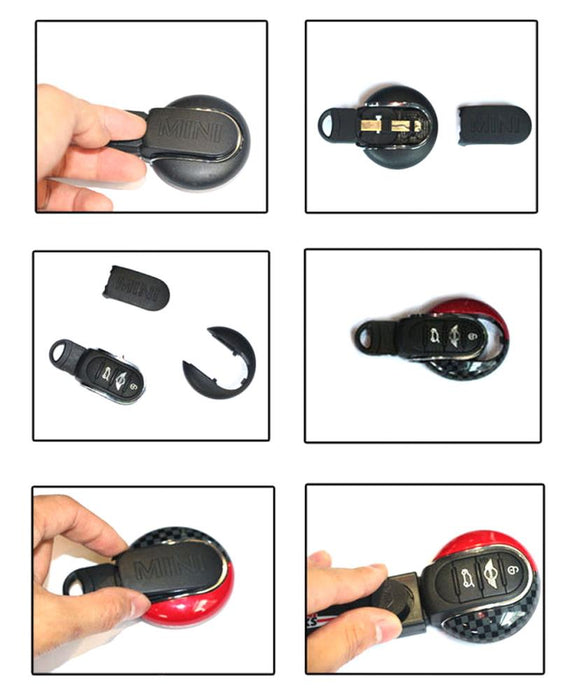 (1) UK Union Jack Style or "Carbon Fiber" and Red Key Cap Shell For MINI Cooper 3rd Gen F55 F56 F57 F54 F60 Smart Key Fob-iJDMTOY